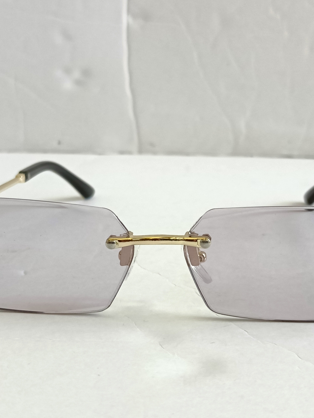 Rimless Gradient Square Sunglasses Gold Frame Brown and Purple Lenses - Picture 6 of 10